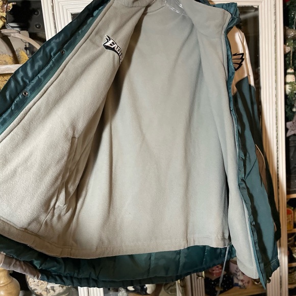 vintage NFL Philadelphia Eagles green white coat zip out fleece vest removable - Picture 3 of 14